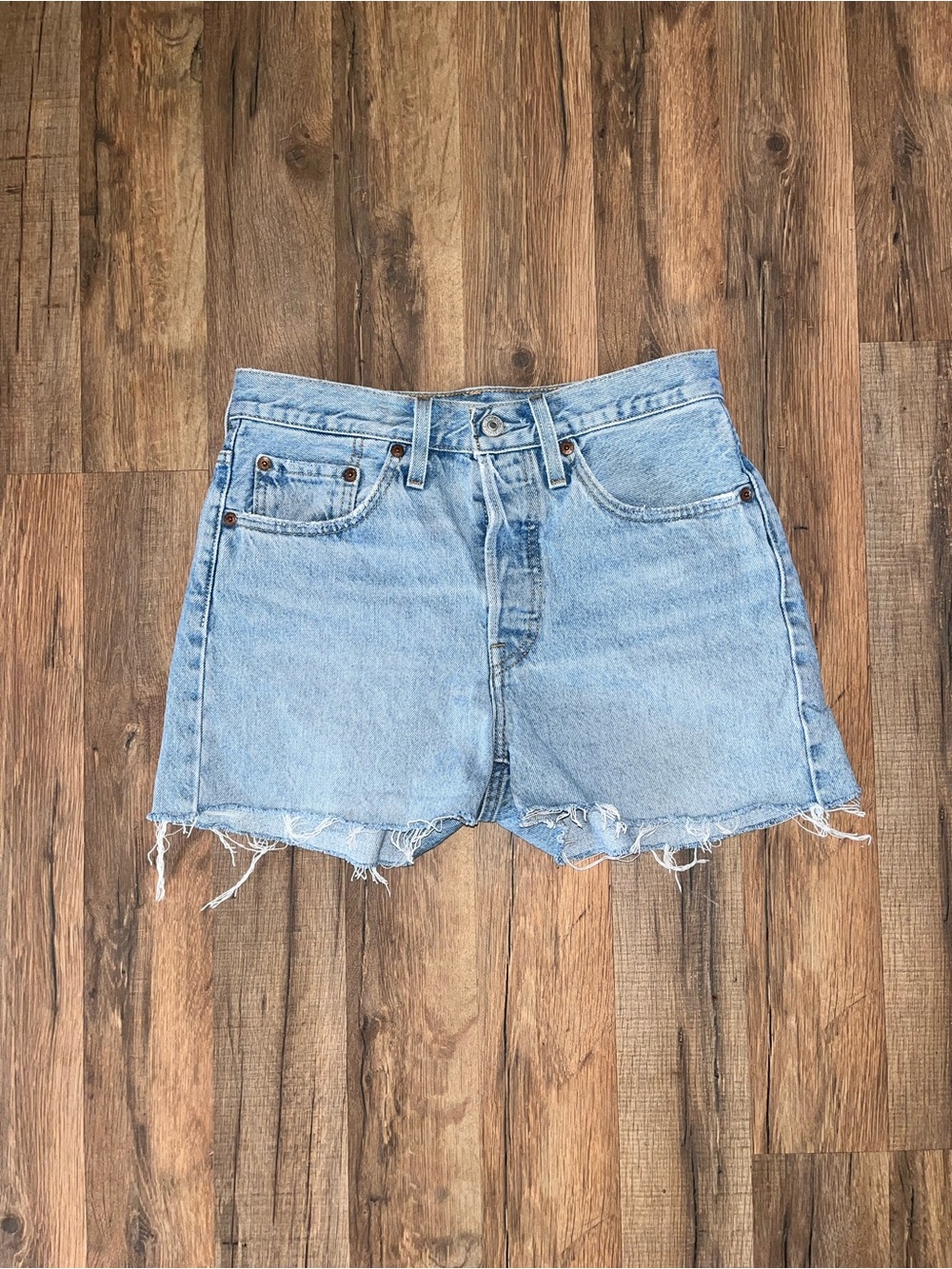 Levi's Light Blue High-Rise Cutoff Denim Shorts